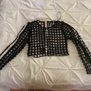 LF:1z45 Black Netted Shirt and White Zipper Detail